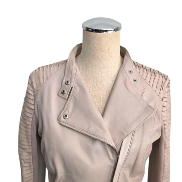Lamarque Pink Leather Jacket Asymmetrical Zipper Fitted Sz XS - Picture 2 of 13